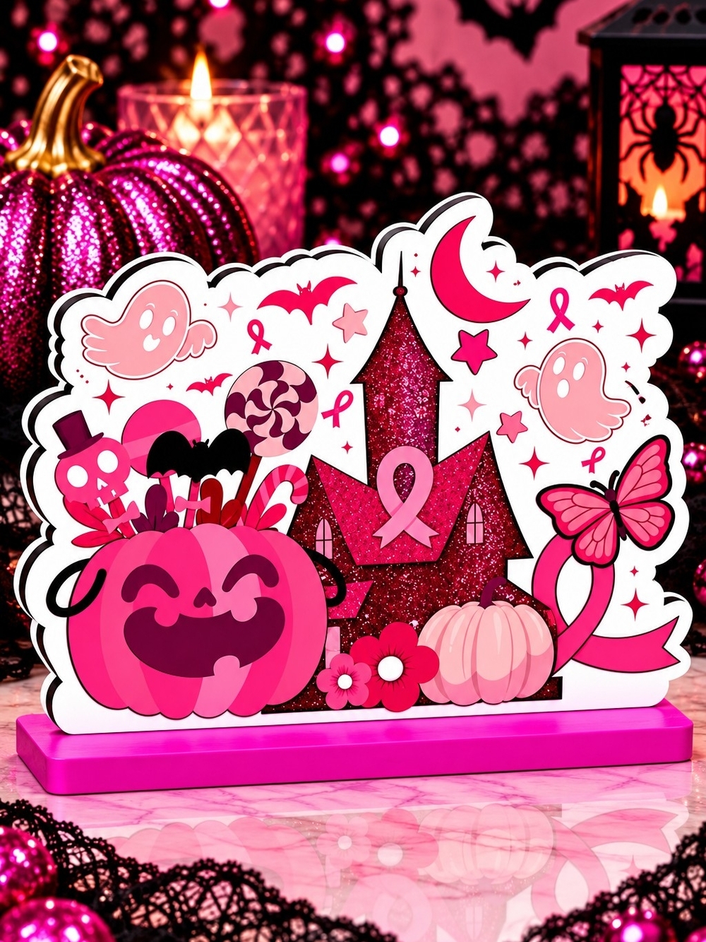 Pink Halloween Pink Ribbon Tabletop Decor - Breast Cancer Awareness!!